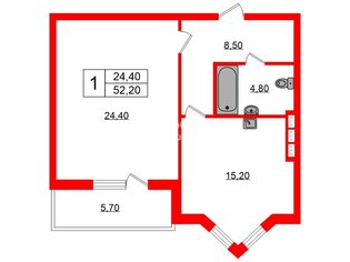 1-комн. кв. 52.2 м² 3/5 этаж