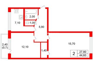 2-комн. кв. 44.6 м² 2/5 этаж