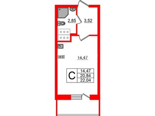 Студия 20.5 м² 6/23 этаж