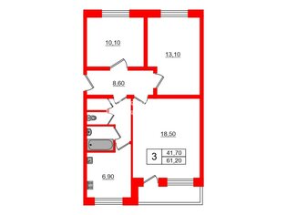 3-комн. кв. 61.2 м² 2/12 этаж