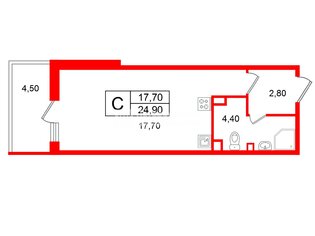 Студия 24.9 м² 3/12 этаж