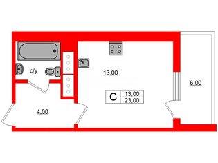Студия 23 м² 12/20 этаж
