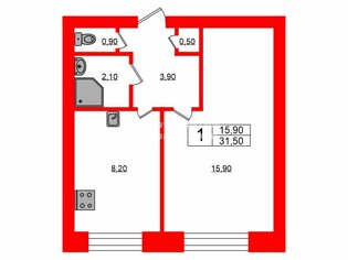 1-комн. кв. 31.5 м² 3/9 этаж