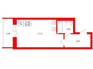Студия 24.6 м² 3/24 этаж