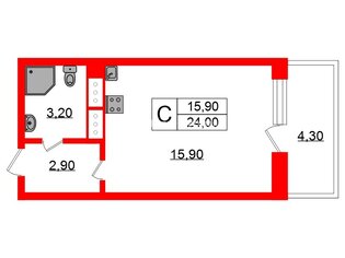 Студия 24 м² 14/16 этаж