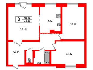 3-комн. кв. 74.4 м² 3/5 этаж