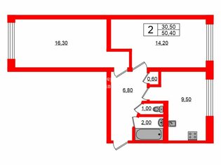 2-комн. кв. 50.4 м² 7/9 этаж