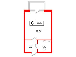 Студия 26.6 м² 2/3 этаж