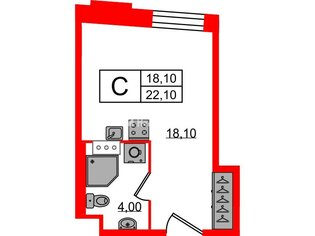 Студия 22.1 м² 6/10 этаж