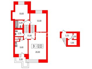 3-комн. кв. 76.4 м² 13/16 этаж