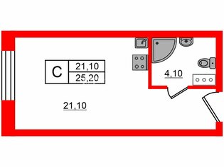 Студия 25.2 м² 7/29 этаж