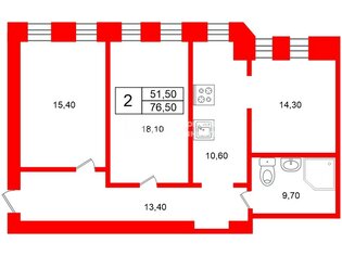 3-комн. кв. 76.5 м² 5/6 этаж