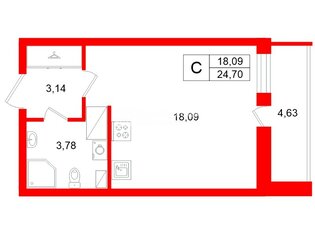 Студия 24.7 м² 7/18 этаж
