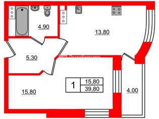 1-комн. кв. 39.8 м² 2/25 этаж