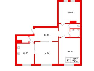 3-комн. кв. 76.9 м² 1/9 этаж