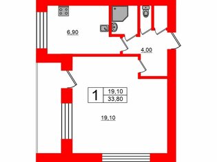 1-комн. кв. 33.8 м² 3/10 этаж