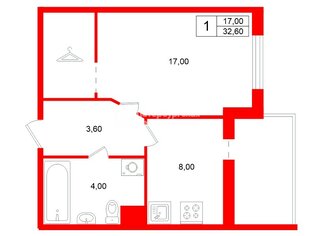 1-комн. кв. 32.6 м² 4/17 этаж
