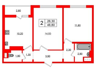 2-комн. кв. 48.8 м² 20/22 этаж