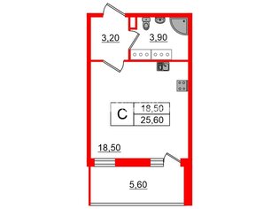 Студия 25.6 м² 24/25 этаж