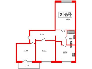 3-комн. кв. 69.1 м² 6/14 этаж