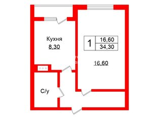 1-комн. кв. 34.3 м² 15/15 этаж