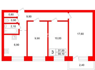 3-комн. кв. 58.1 м² 7/10 этаж