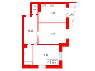 2-комн. кв. 68.7 м² 5/25 этаж