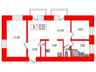 3-комн. кв. 72.4 м² 4/5 этаж