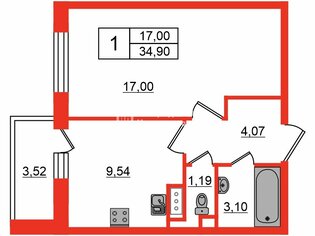 1-комн. кв. 34.9 м² 7/12 этаж