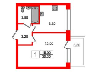 1-комн. кв. 30.3 м² 4/5 этаж