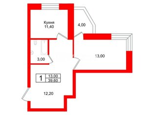 1-комн. кв. 39.6 м² 16/22 этаж