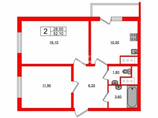 2-комн. кв. 52.1 м² 8/21 этаж