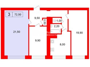 Комната 21.5 м² в 3-комн. кв. 7/12 этаж
