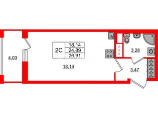 Студия 24.89 м² 12/23 этаж