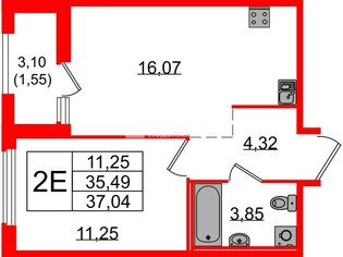 1-комн. кв. 37.04 м² 2/15 этаж