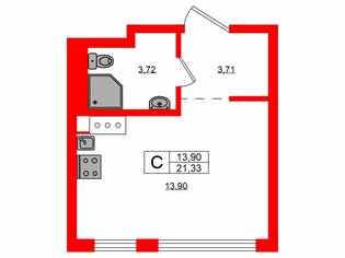 Студия 21.33 м² 11/11 этаж