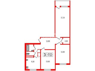 3-комн. кв. 71.4 м² 3/5 этаж