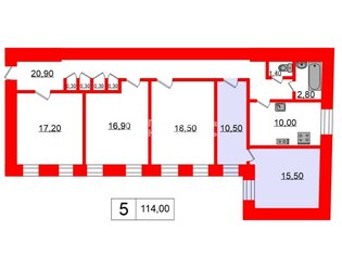 Комната 26 м² в 5-комн. кв. 5/6 этаж