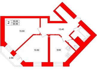 2-комн. кв. 55.9 м² 7/17 этаж