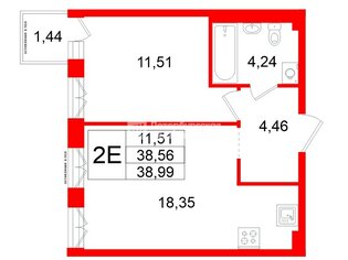 1-комн. кв. 38.56 м² 2/5 этаж