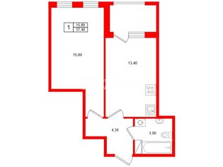  Квартира 37.4 кв.м. у метро Московская