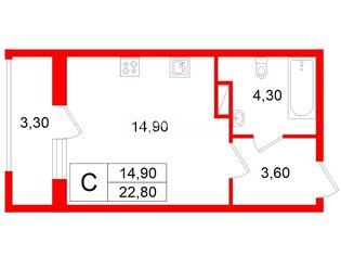 Студия 22.8 м² 6/23 этаж