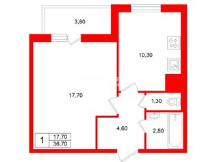 1-комн. кв. 36.7 м² 2/24 этаж