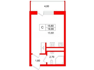 Студия 19.9 м² 15/22 этаж