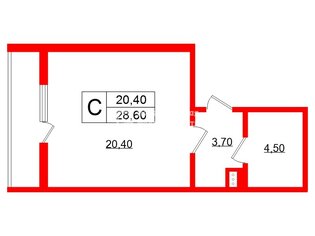 Студия 28.6 м² 22/25 этаж