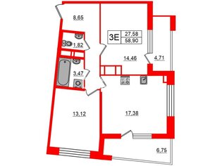 2-комн. кв. 58.9 м² 6/12 этаж