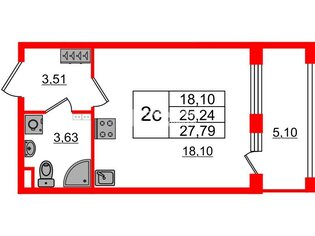 Студия 25.24 м² 3/4 этаж