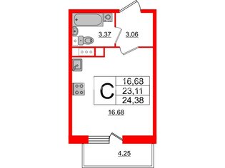 Студия 23.11 м² 4/18 этаж