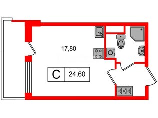 Студия 24.6 м² 1/14 этаж