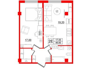 1-комн. кв. 46.6 м² 14/15 этаж